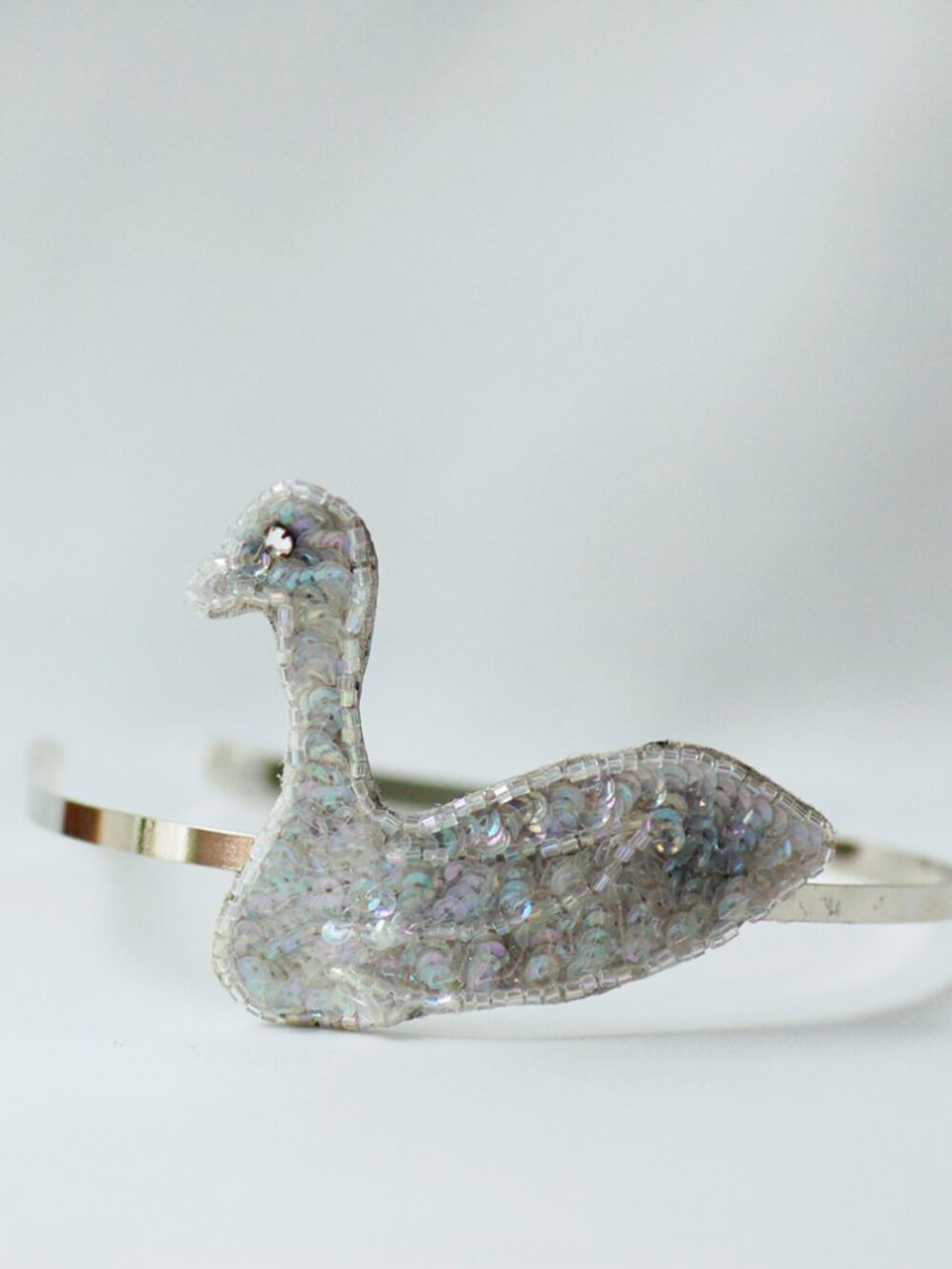 Delicate prom sequin headband - Romantic swan shaped white sequin - Eco-friendly